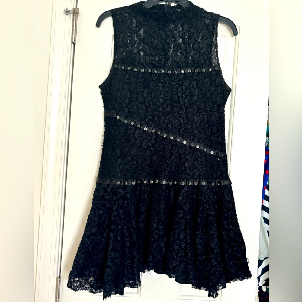 Lace punk snap ribbon detail skater dress